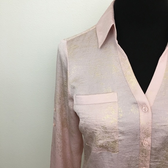 Express | Blush & Gold V-Neck Blouse - Picture 5 of 8